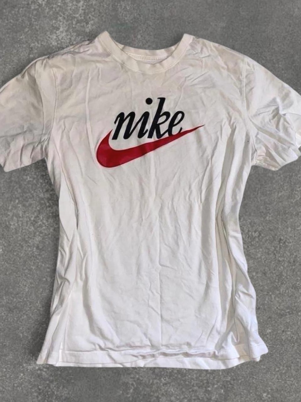 Nike White Short-Sleeve Tee with Red Swoosh